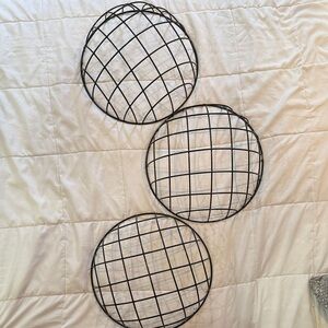 Set of 3 Black Metal Architectural Sphere Wall Grids